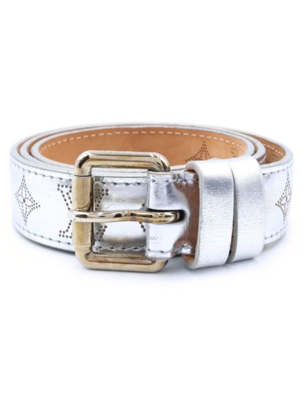 Louis Vuitton Monogram Mahina Belt Silver Perforation